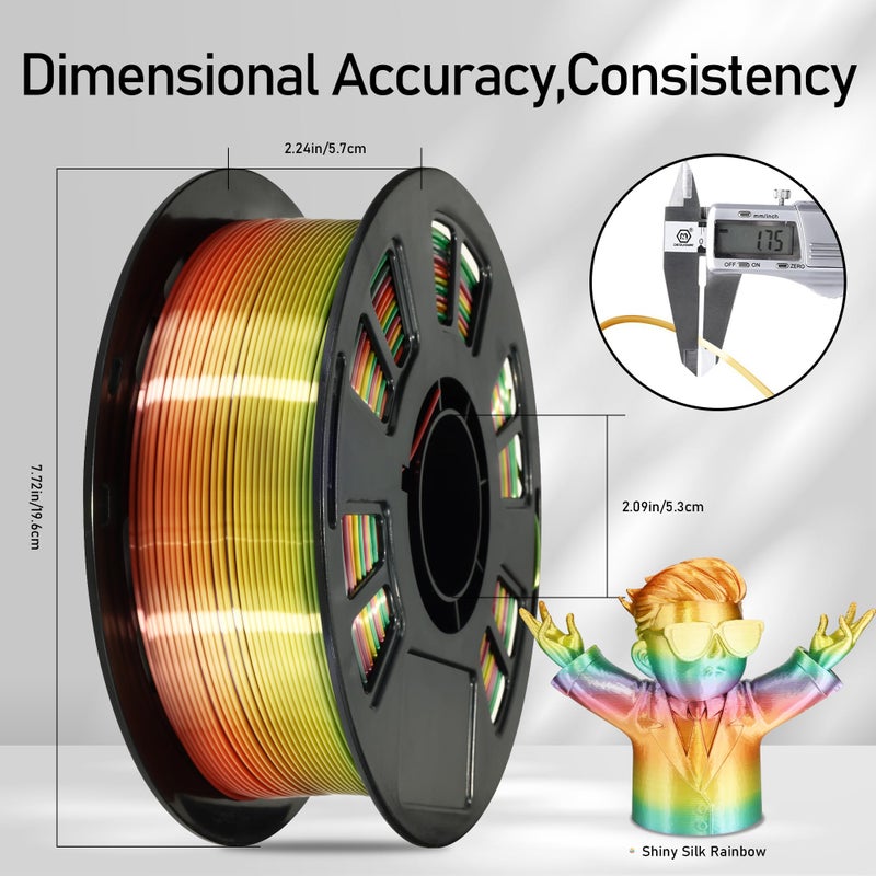 DO3D Silk Multicolored Rainbow PLA 3D Printer Filament, 1.75mm PLA Fast Color Change 3D Printing Material, 1kg Spool (2.2lbs),for FDM 3D Printers - Image 3